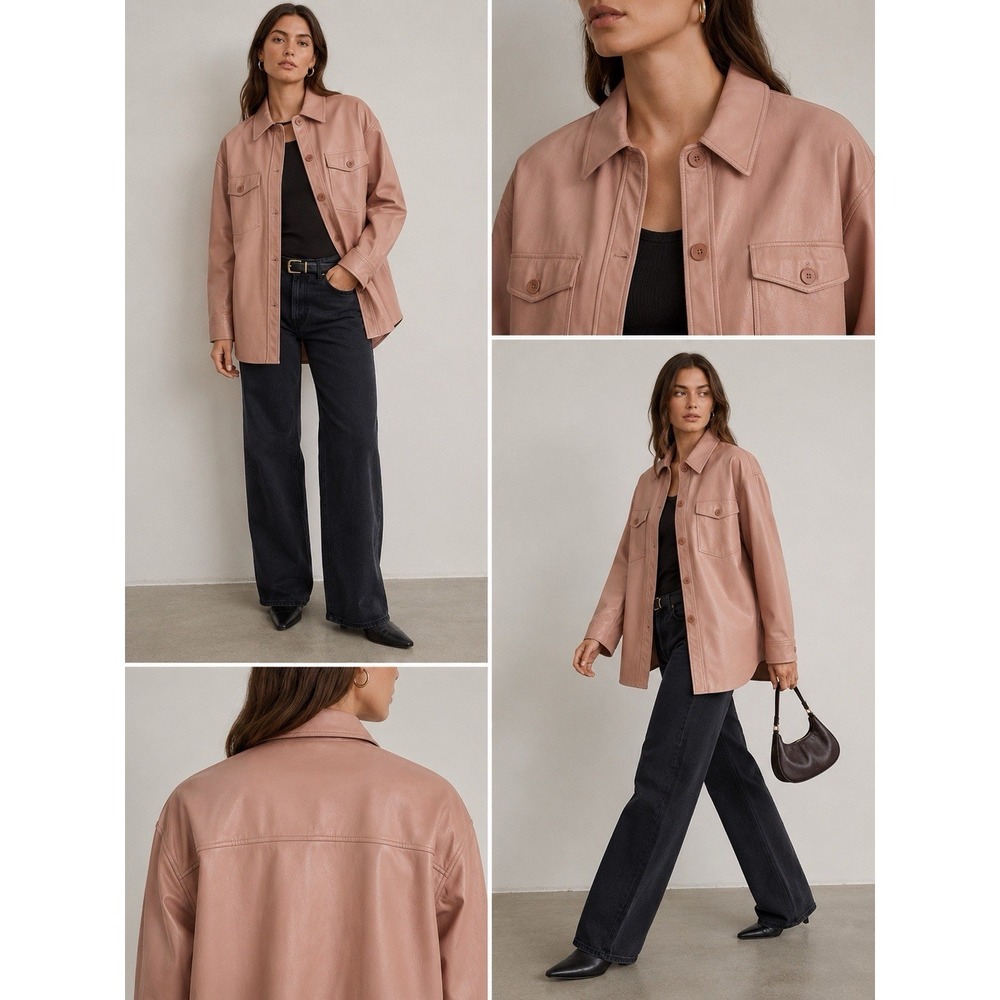 Aritzia Wilfred The Ganna Shirt Jacket Vegan Leather Dusty Rose Pink Taupe Large